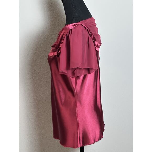 Max Studio Top Blouse Women's S Wine Burgundy Short Sleeve Draped Scoop Neckline - Picture 15 of 16